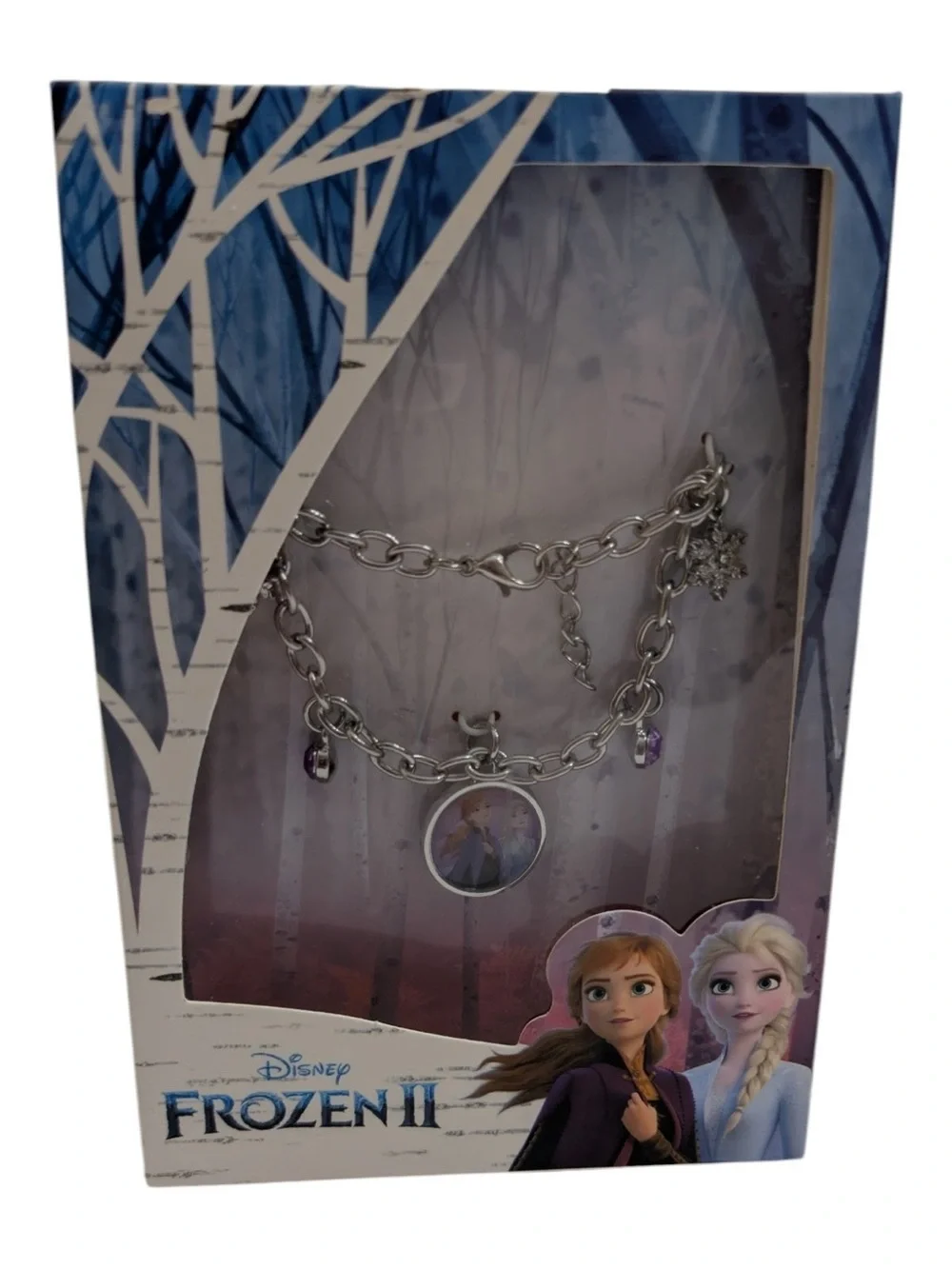 Disney Frozen II Anna Elsa Charm Bracelet Silver Tone NIB Snowflake